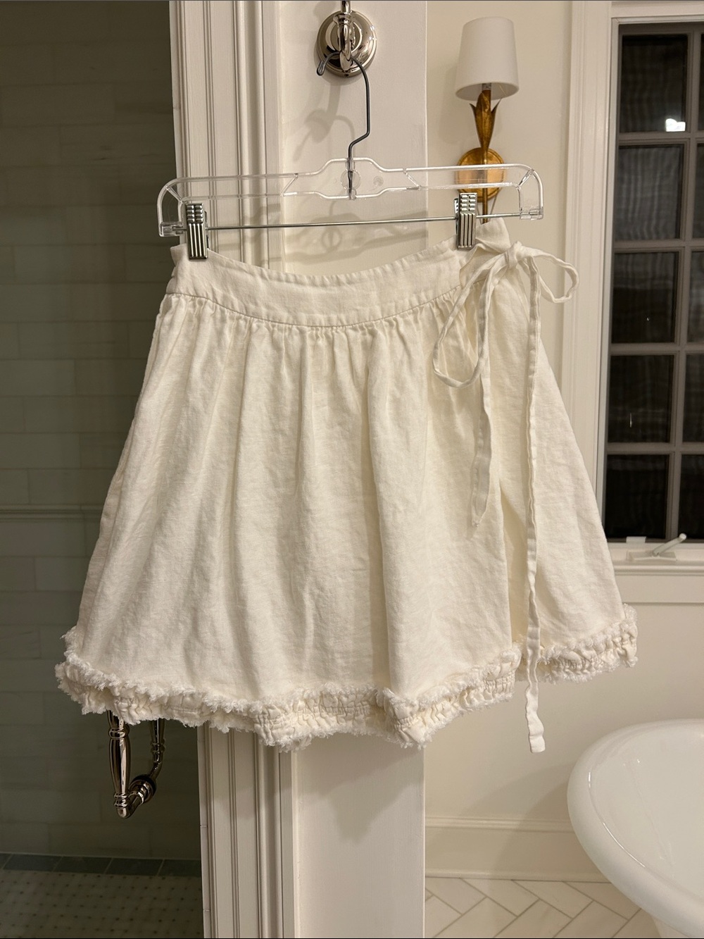 Kate Spade White Linen Tie-Waist Wrap Skirt